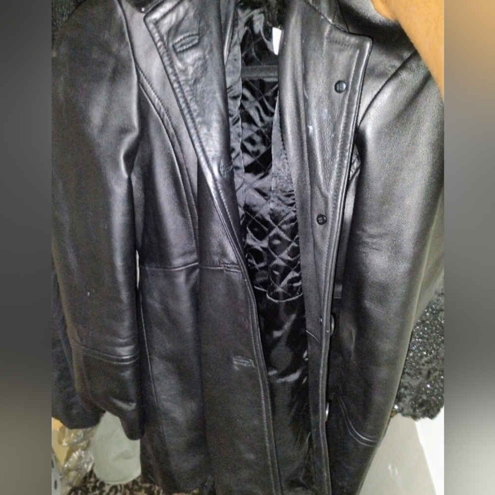 Calvin Klein Long Black Leather Coat